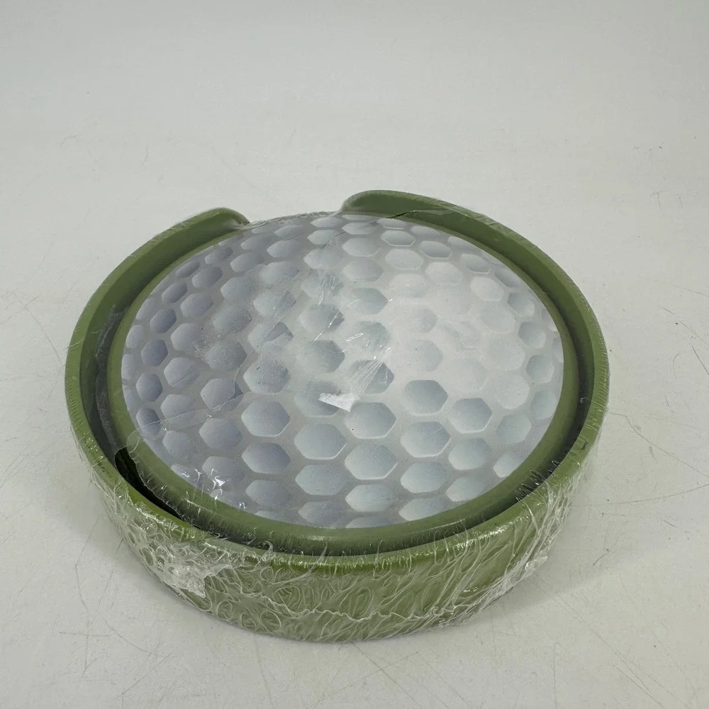 Pfaltzgraff Golf Ball Coaster Set of 4 with Green Holder 5293323 New